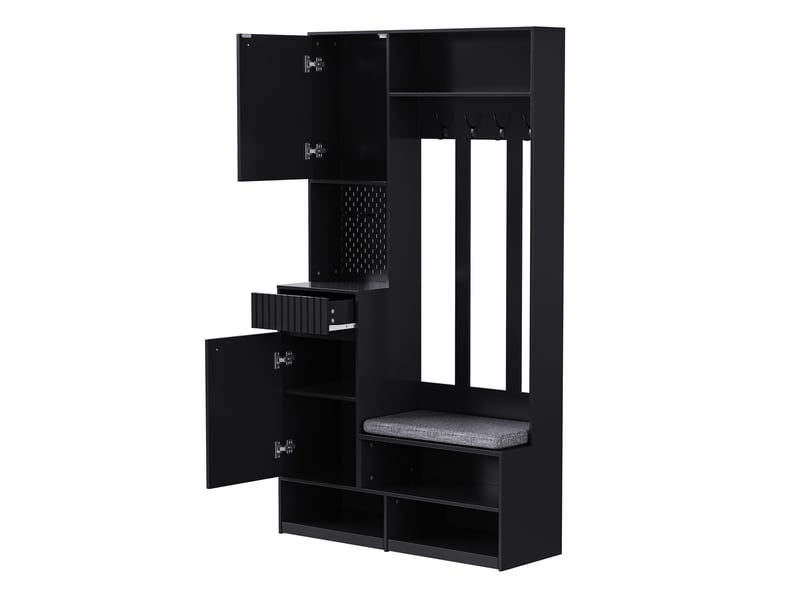 Portemanteau avec banc et rangement noir 100 x 180 cm en mdf - Conforama D