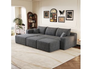 Canapé d'angle compressé gauche fixe <strong>MODENUIT </strong> <strong></strong> 5 places Velours côtelé gris foncé
