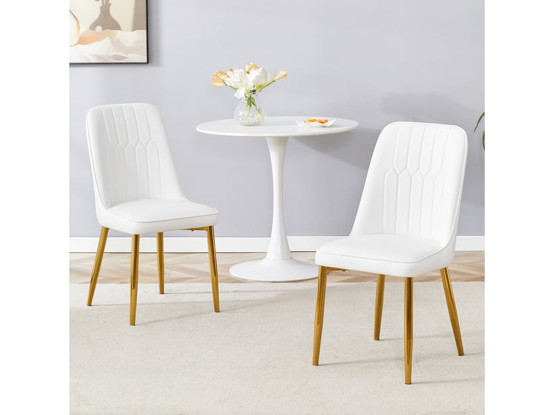  Chaises de salle à manger 2 pièces en simili cuir blanc, design moderne et minimaliste, assise et dossier larges, pieds métalliques antidérapants, pour salle à manger et cuisine.  - Conforama B