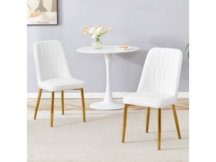 Chaises de salle à manger 2 pièces en simili cuir blanc, design moderne et minimaliste, assise et dossier larges, pieds métalliques antidérapants, pour salle à manger et cuisine.