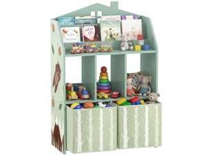 Meuble rangement enfant, bibliothèque enfants avec étagères ouvertes et 2 tiroirs en tissu, mdf, vert