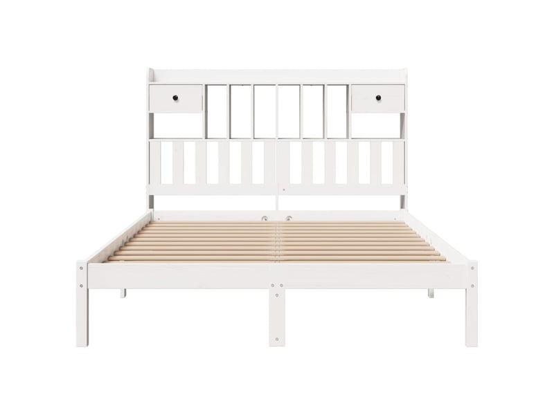  Lit double- lit adulte -  lit bibliothèque sans matelas blanc 140x190 cm bois pin massif  - Conforama C