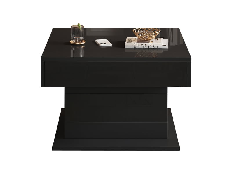  Table basse carrée avec plateau relevable rotatif à 360 degrés et tiroir, rangement caché pour salon 70×70×45 cm noir  - Conforama A