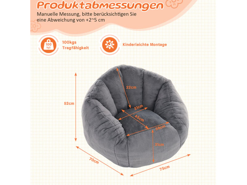  Fauteuil poire enfant modenvie gris en peluche polyester avec soutien ergonomique 75 x 70 x 52 cm  - Conforama C