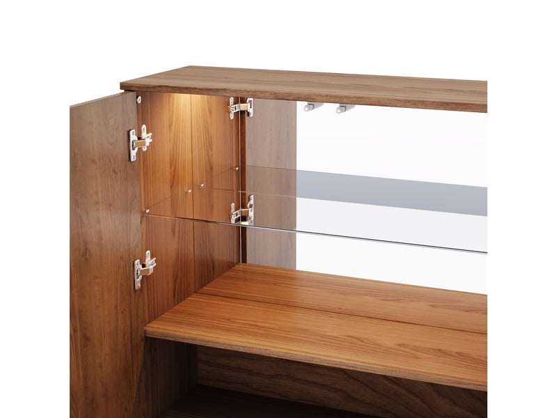  Vitrine haute effet bois avec led et fond miroir, 80 × 35 × 145 cm Fay Lum - Conforama E