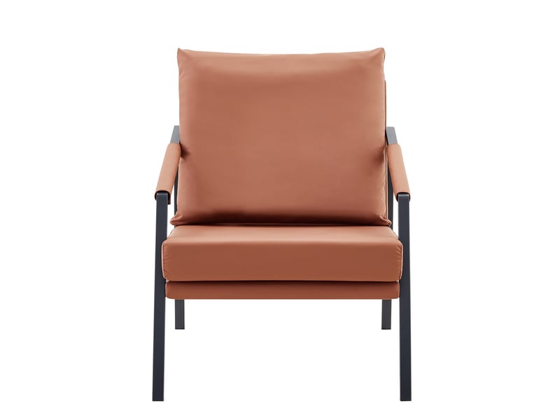  Fauteuil d'accent 67x67x80cm – fauteuil salon individuel rembourré avec structure en métal noir – simili cuir - marron  - Conforama B
