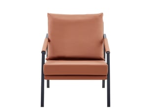 Fauteuil d'accent 67x67x80cm – fauteuil salon individuel rembourré avec structure en métal noir – simili cuir - marron