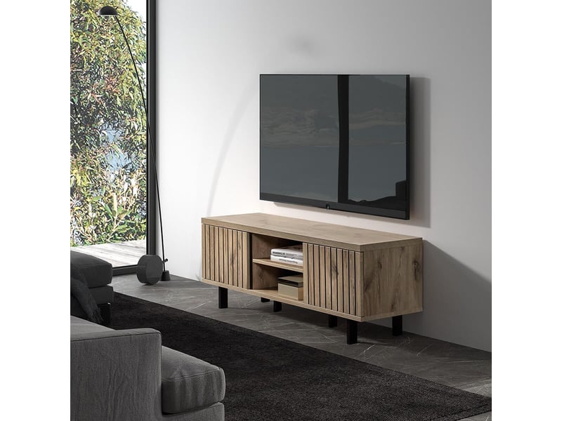  Meuble tv 2 portes 2 niches aspect bois canyon décor tasseaux - barton BARTON - Conforama B