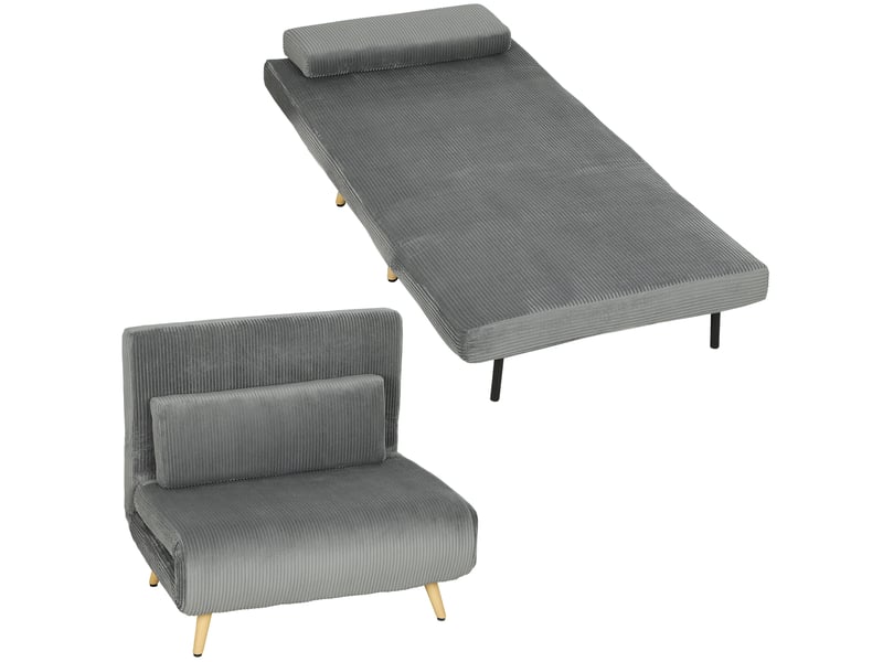 Fauteuil convertible 1 place en velours côtelé gris foncé 90x190 cm  - Conforama A