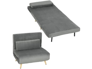Fauteuil convertible 1 place en velours côtelé gris foncé 90x190 cm