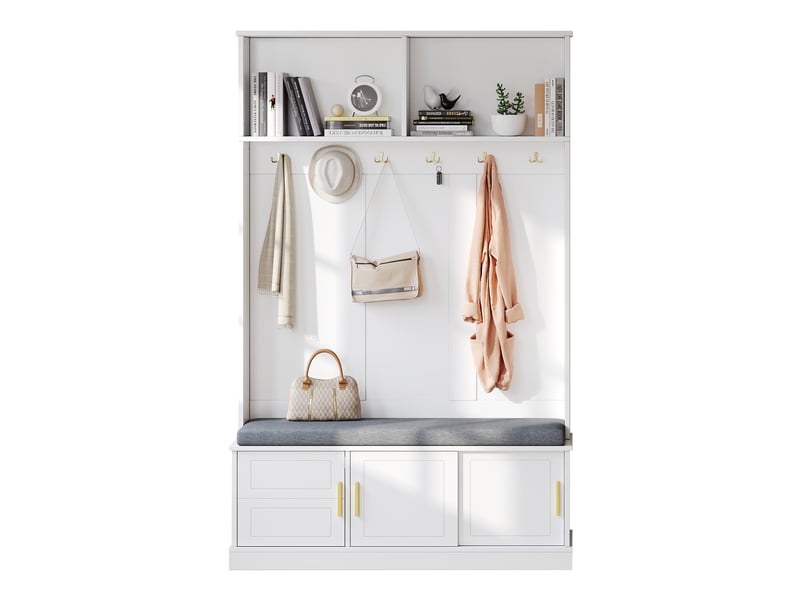 Portemanteau avec banc et rangement 120 x 191 cm en panneau de particules blanc - Conforama A
