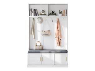 Portemanteau avec banc et rangement 120 x 191 cm en panneau de particules blanc
