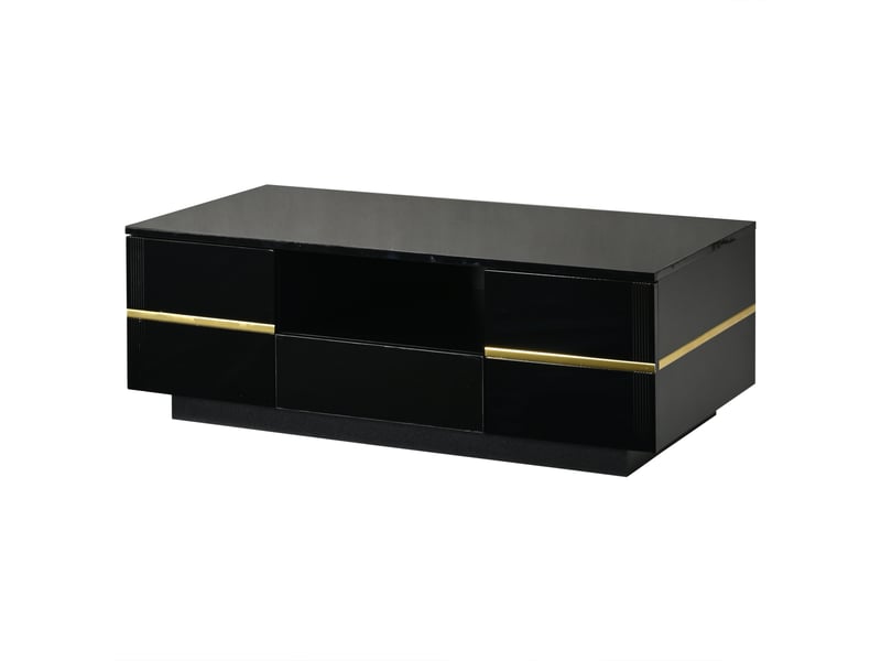  Table basse avec éclairage led, rangement, mdf noir et accents dorés, 100 x 50 x 35,5 cm  - Conforama A