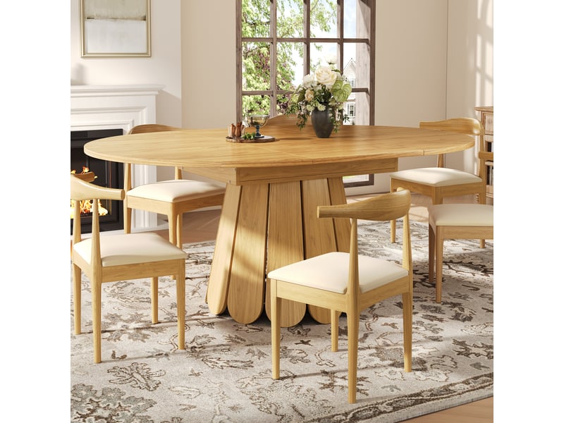 Table à manger extensible ronde 118-158x118x76cm bois pour 6 personnes FC - Conforama E