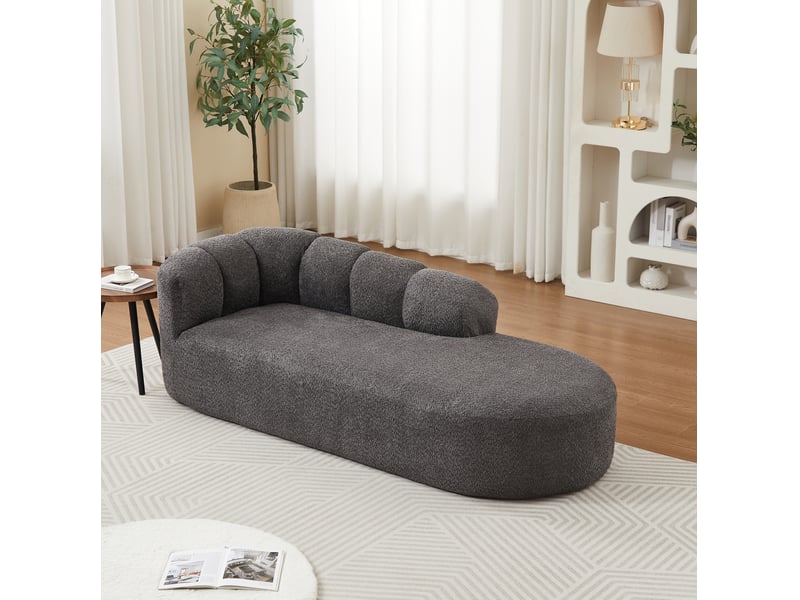  Méridienne 2 places avec dossier ondulé et assise rembourrée, pour salon ou chambre, en chenille gris anthracite  - Conforama B
