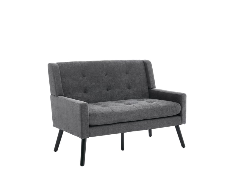  Banquette 2 places gris foncé, lin, pieds bois massif antidérapants, mousse haute densité, capitonnée, salonchambrebureau  - Conforama A