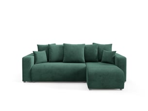 Canapé d'angle réversible convertible   4 places Velours vert avec coffre de rangement
