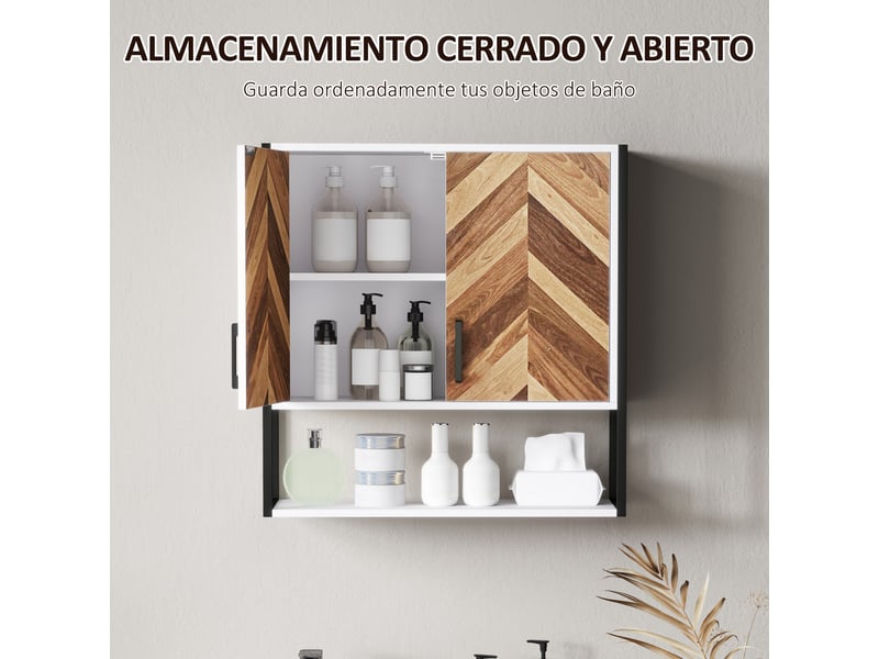  Armoire murale de salle de bains, 2 portes motif chevrons, étagère réglable, 59 x 20 x 60 cm  - Conforama W
