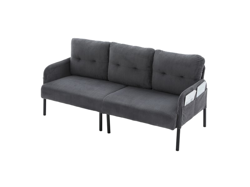  Canapé droit 3 places 171x72x80 cm en velours côtelé gris avec poche latérale  - Conforama A