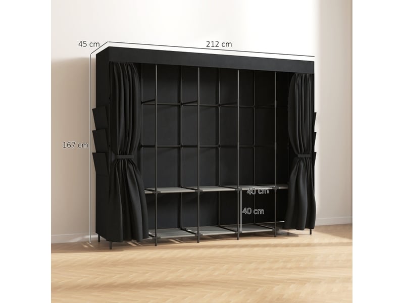 Armoire penderie en tissu noir 212 x 45 x 167 cm avec 5 tringles et 5 étagères, montage sans outil - Conforama C