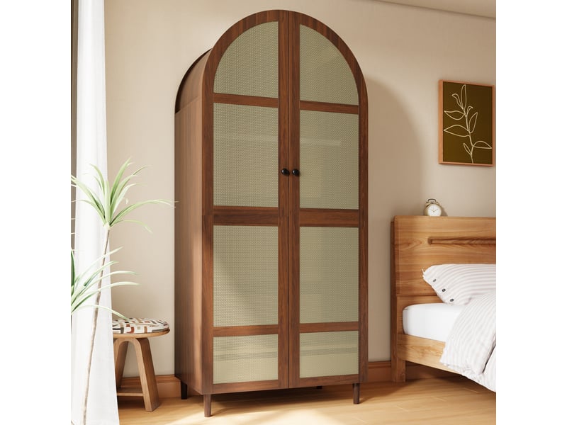  Armoire 80x50x179 cm portes cintrées mdf et panneau de particules noyer  - Conforama E