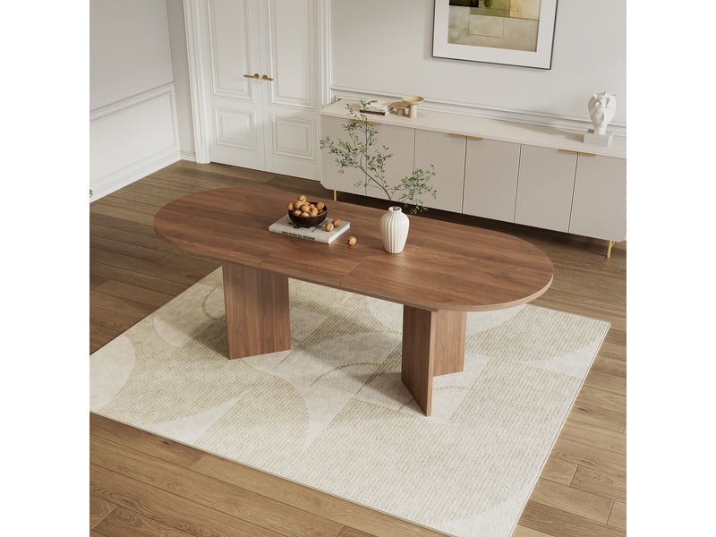 Table de salle à manger extensible 120-160x80x75 cm, 4 à 6 personnes, plateau épais et angles arrondis, design simple, mdf, effet noyer Sol Morn - Conforama B