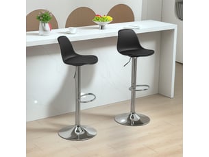 Lot de 2 tabourets de bar réglables en hauteur noir similicuir, pivotants 360°, dossier et repose-pieds