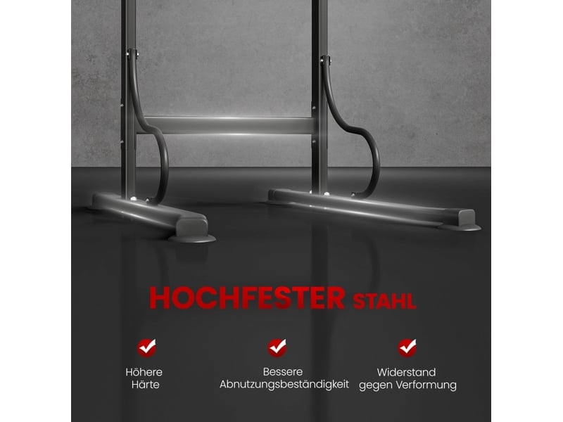  Tour de musculation réglable 98 x 84 x 171-219 cm noire et rouge, cadre en acier, barre de traction et dips  - Conforama E