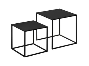 Tables basses gigognes 2 pièces avec structure en acier, design moderne noir, pour salon, utilisation modulable