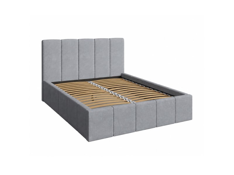  Lit adulte ravello 160x200 cm en tissu gris avec tête de lit capitonnée et sommier inclus  - Conforama A