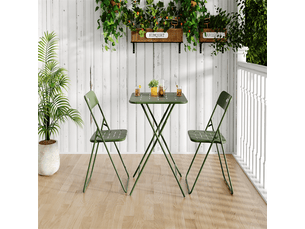Ensemble bistrot extérieur pliable 3 pièces, 2 chaises et 1 table, vert