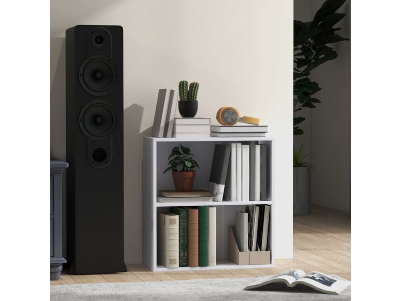  Bibliothèque étagère de rangement avec 2 compartiments et étagère réglable, 60 x 24 x 63 cm, blanc  - Conforama D
