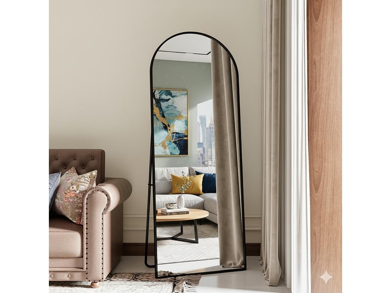  Miroir sur pied arche 165x60cm - cadre aluminium noir - miroir mural grande - haute définition pour chambre &amp; salon  - Conforama B