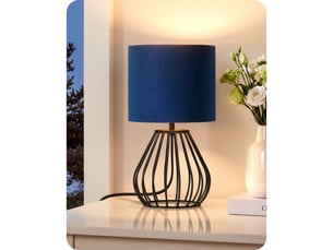 Lampe a poser saphir bleue velours e14 4w 2700k base metal noir goutte