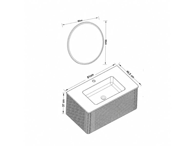 Ensemble meuble vasque suspendu 80 cm avec miroir rond led, finition chêne  - Conforama C