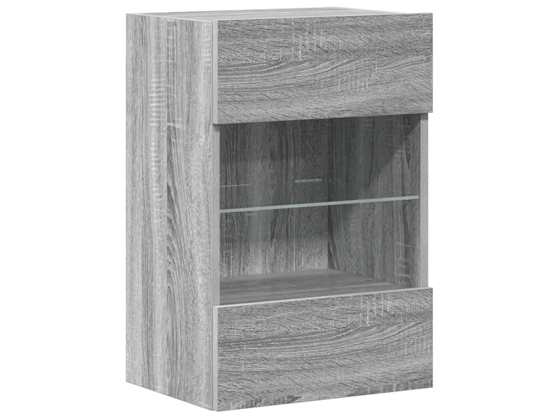  Lot de 2 meubles muraux avec lumières led pour tv rangement contemporain 40 x 30 x 60 cm en bois d'ingénierie gris 02_0049380  - Conforama B
