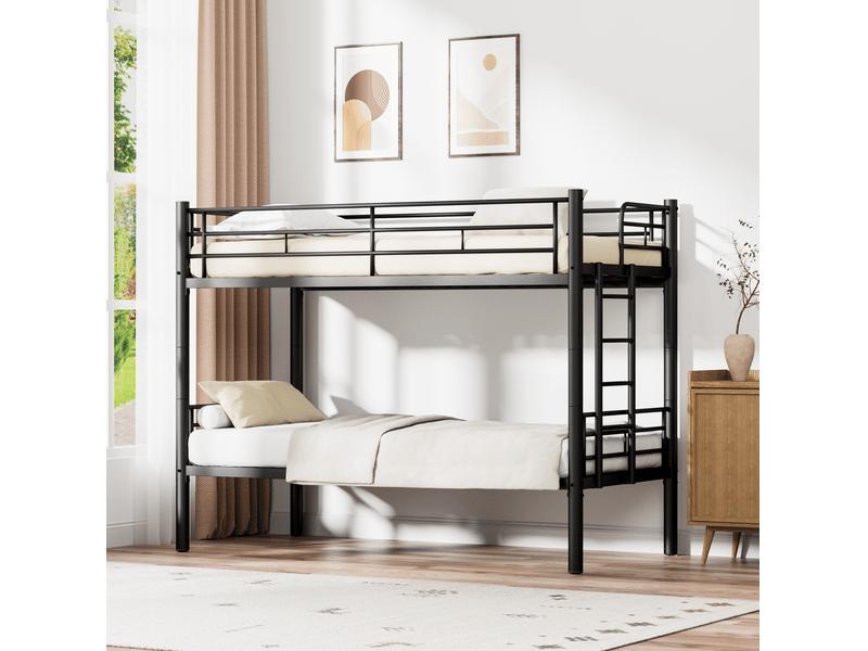  Lit superposé enfants métal noir 90x190 cm convertible en 2 lits cravdom  - Conforama C