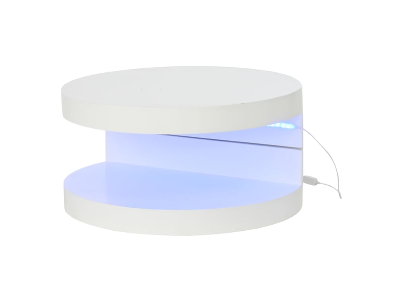  Table basse 70x70x35,5 cm plateau rotatif à 360° led mdf blanc  - Conforama A