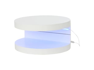 Table basse 70x70x35,5 cm plateau rotatif à 360° led mdf blanc