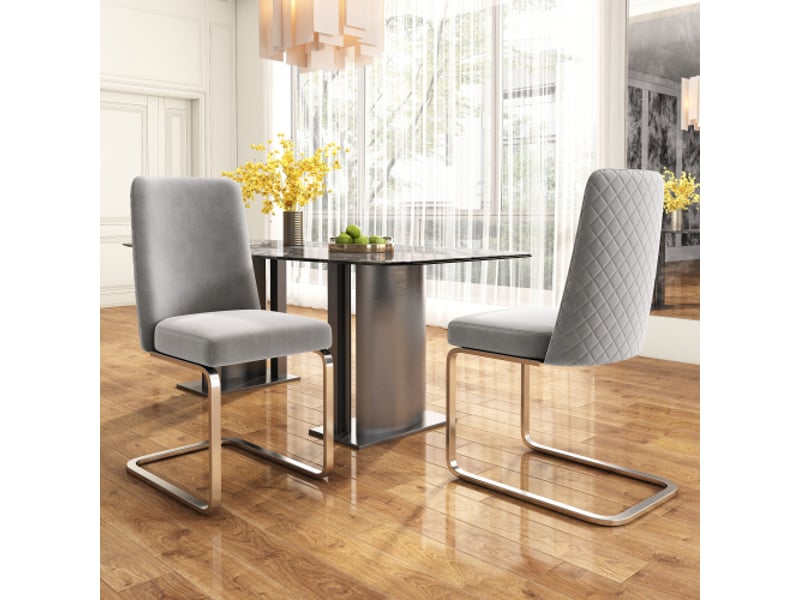  Lot de 4 chaises de salle à manger en velours gris à piètement métal argenté  - Conforama C
