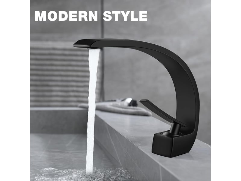  Robinet de lavabo cascade noir, idéal pour les salles de bains, robinet d'eau chaude et froide. Tuyau d'arrivée d'eau inclus  - Conforama D
