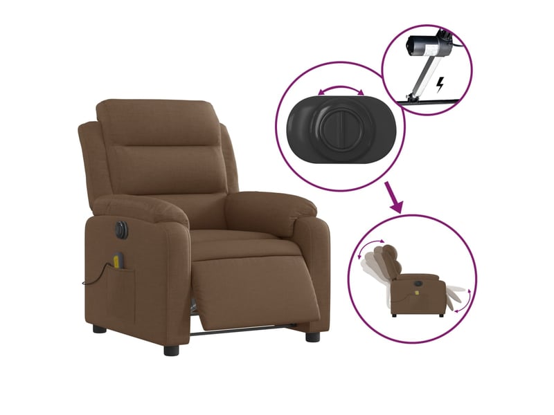  Fauteuil de relaxation fonction massage et inclinable fonction d'inclinaison électrique en tissu marron dec027789  - Conforama E