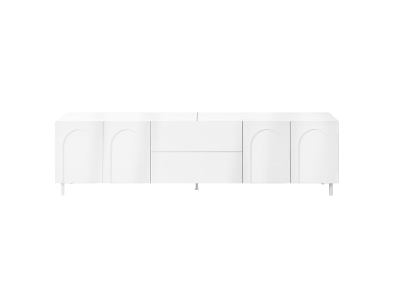  Meuble tv avec 4 portes et 2 tiroirs, table basse assortie 2 portes et 2 tiroirs, en mdf blanc pour salon moderne  - Conforama A