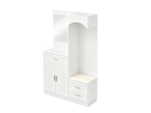 Vestiaire d'entrée avec meuble à chaussures banc et miroir blanc 110x33x185.5 cm