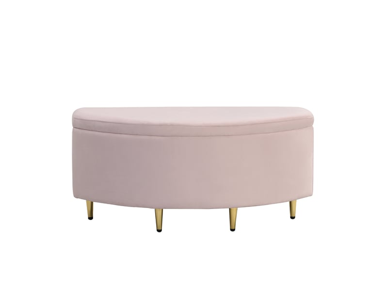  Banc de lit moderne 90x40x42 cm avec coffre de rangement, repose-pieds à pieds en métal, velours rose  - Conforama R