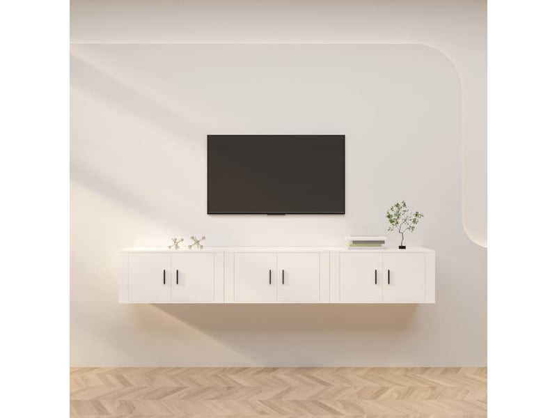  Lot de 3 meuble tv mural, meuble tv suspendu blanc 80x34,5x40 cm  - Conforama B