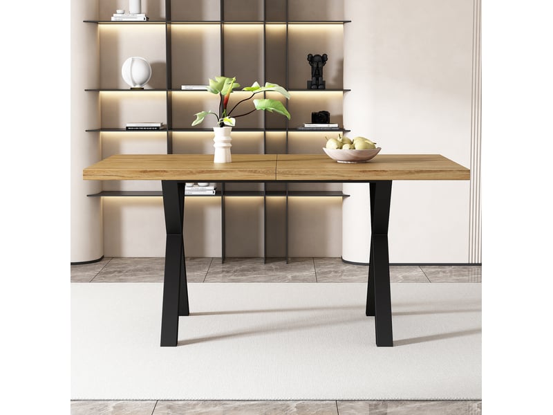  Table à manger rectangulaire 140x80 cm en mdf et métal, chêne et noir  - Conforama E