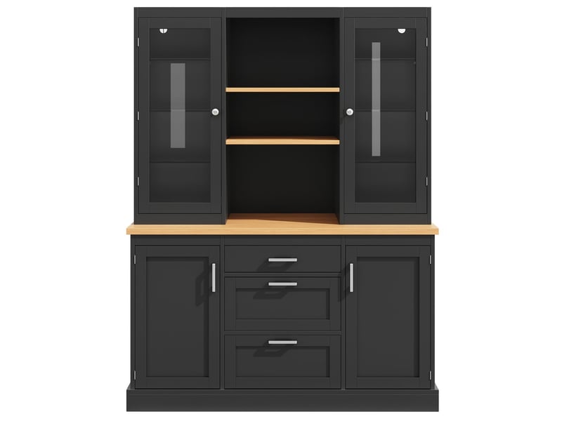  Buffet de cuisine 185 x 140 x 40 cm éclairage led contrôlé par application 3 tiroirs plan de travail étagères réglables coloris noir coloris blanc coloris vert  - Conforama A