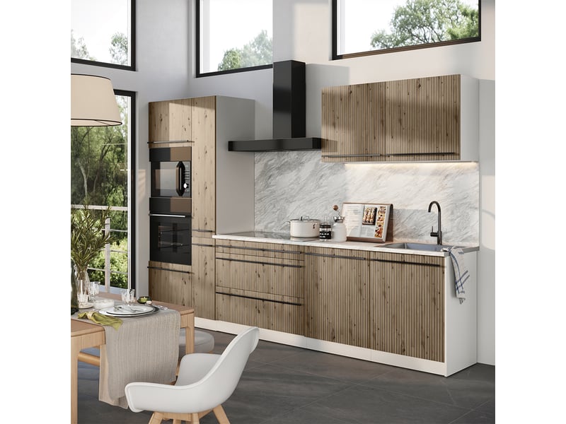  Vicco cuisine, chêne artisanblanc, 310cm plan de travail chêne doré  - Conforama C