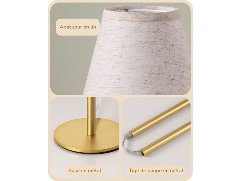  Lumiere led de table 2 lampes de chevet beige lin dore 2700k e27 4w 370618_AACUS27294_6_DROPFR - Conforama B